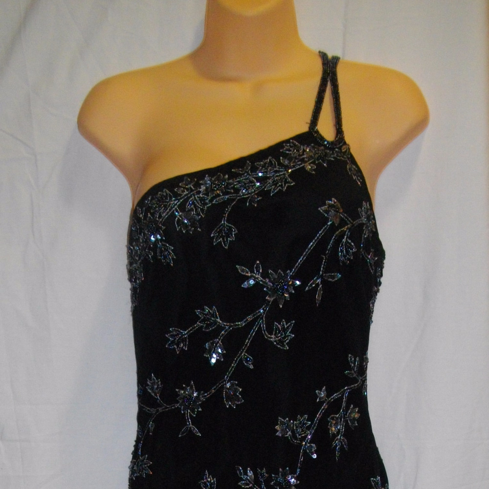 Scala M Fits S Black Gray Beads Sequins Dress